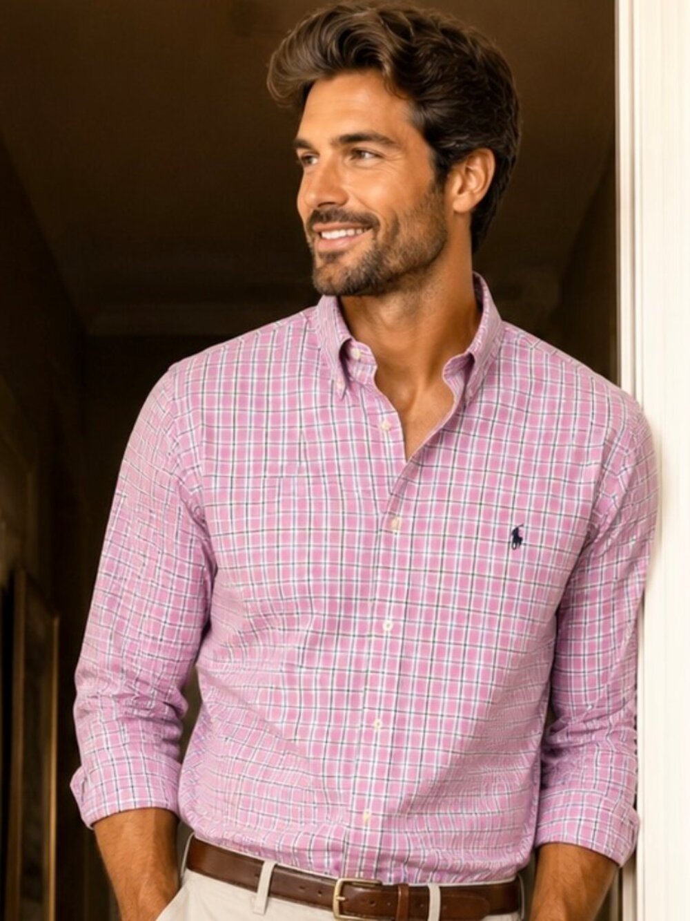 EUC Ralph Lauren Classic Fit Performance Shirt Pink Green White Plaid Size XL